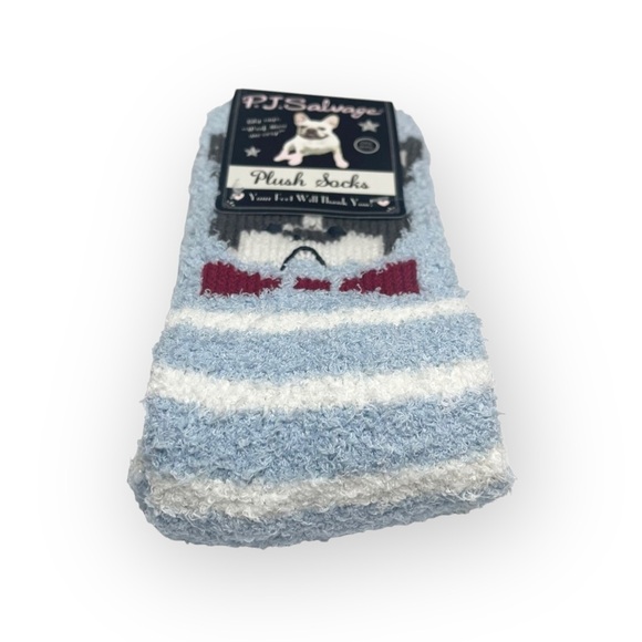 new PJ Salvage 𖠌 Frenchie Dog Plush Super Soft Butter Socks 𖠌 Blue Stripe 𖠌 - Picture 9 of 14